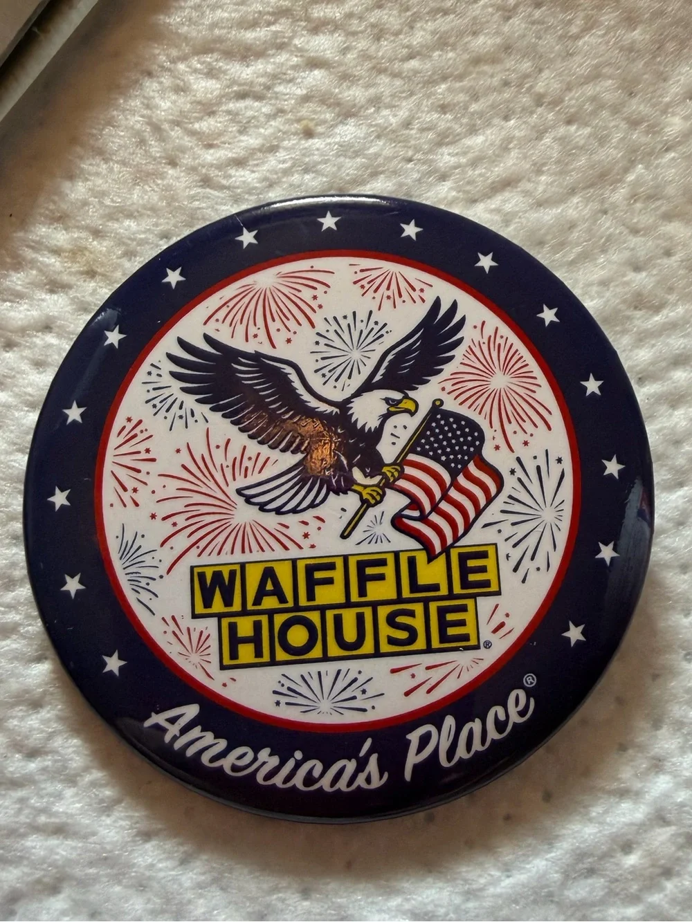 Waffle House Americana Round Button Pin - Navy, White, Red, Yellow 200 th anni